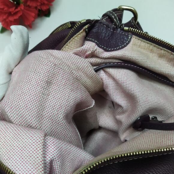 Dooney & Bourke Purple Pebbled Leather Zipper Pockets Hobo Shoulder Bag - Picture 14 of 16